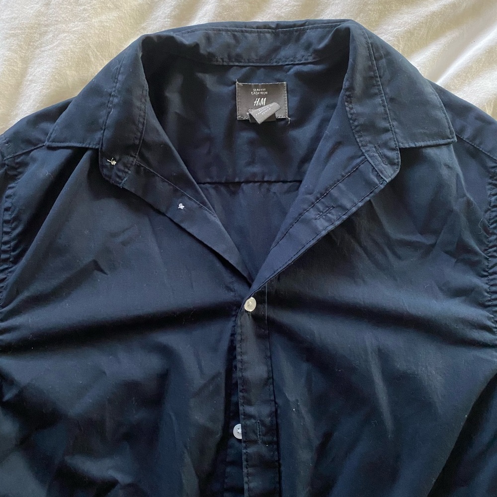 Men’s Navy Blue Slim Fit, Easy Iron Dress Shirt